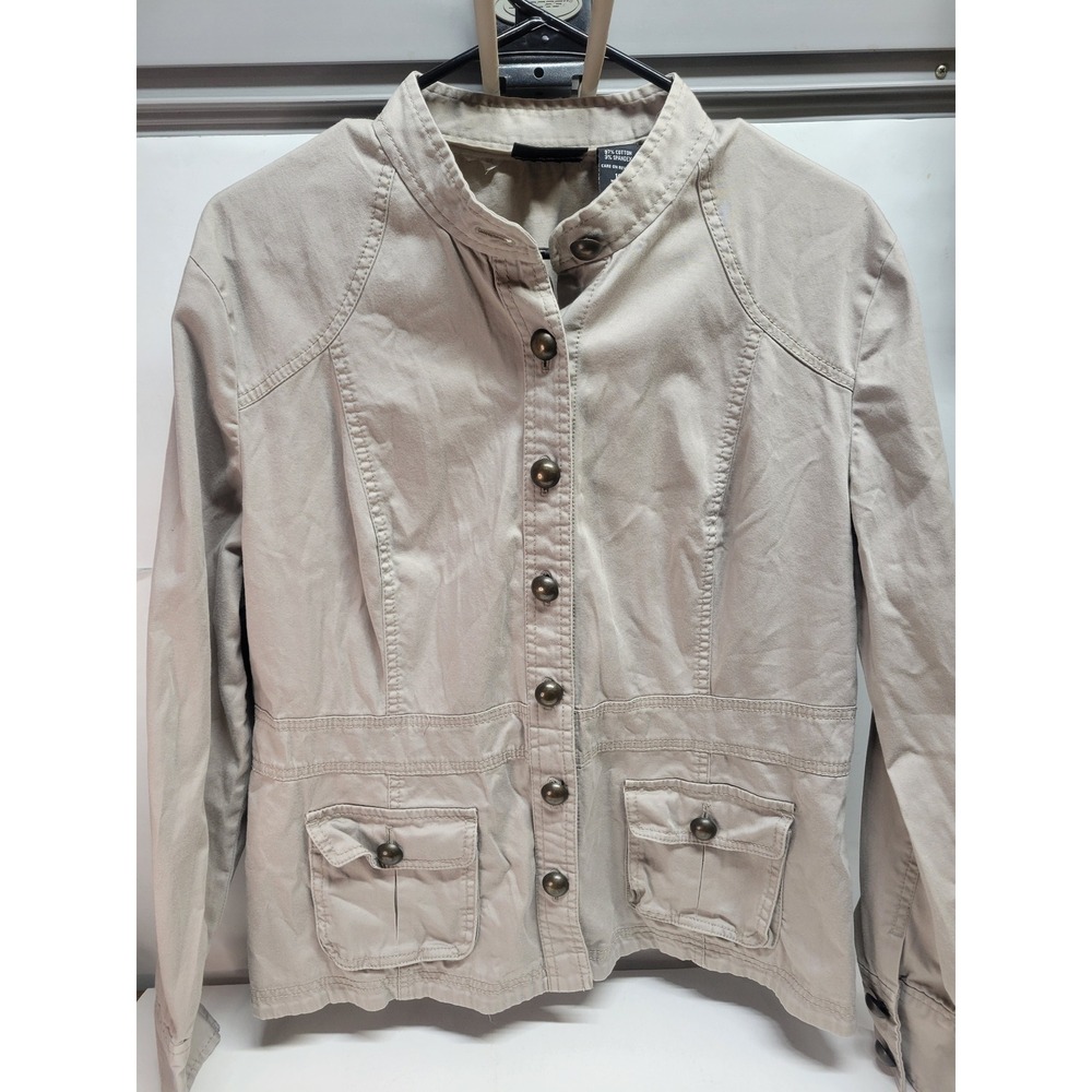 New York‎ Company Women's Beige Utility Jacket Button Front Pockets Size 16
